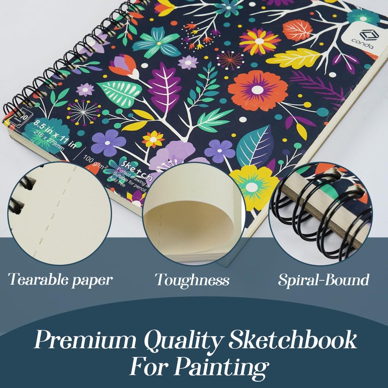 conda 8.5"x11" Sketch Book, 80 Sheets (68 lb/100gsm), Spiral Bound Artist Sketch Pad, Durable Acid Free Drawing Paper for Drawing Painting - Image 3
